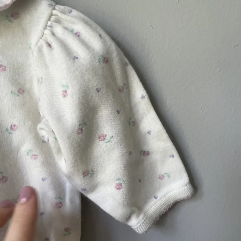 Vintage 90’s Baby Girl One Piece Sz 0-3‎ Months 100% Cotton Long Sleeve Floral